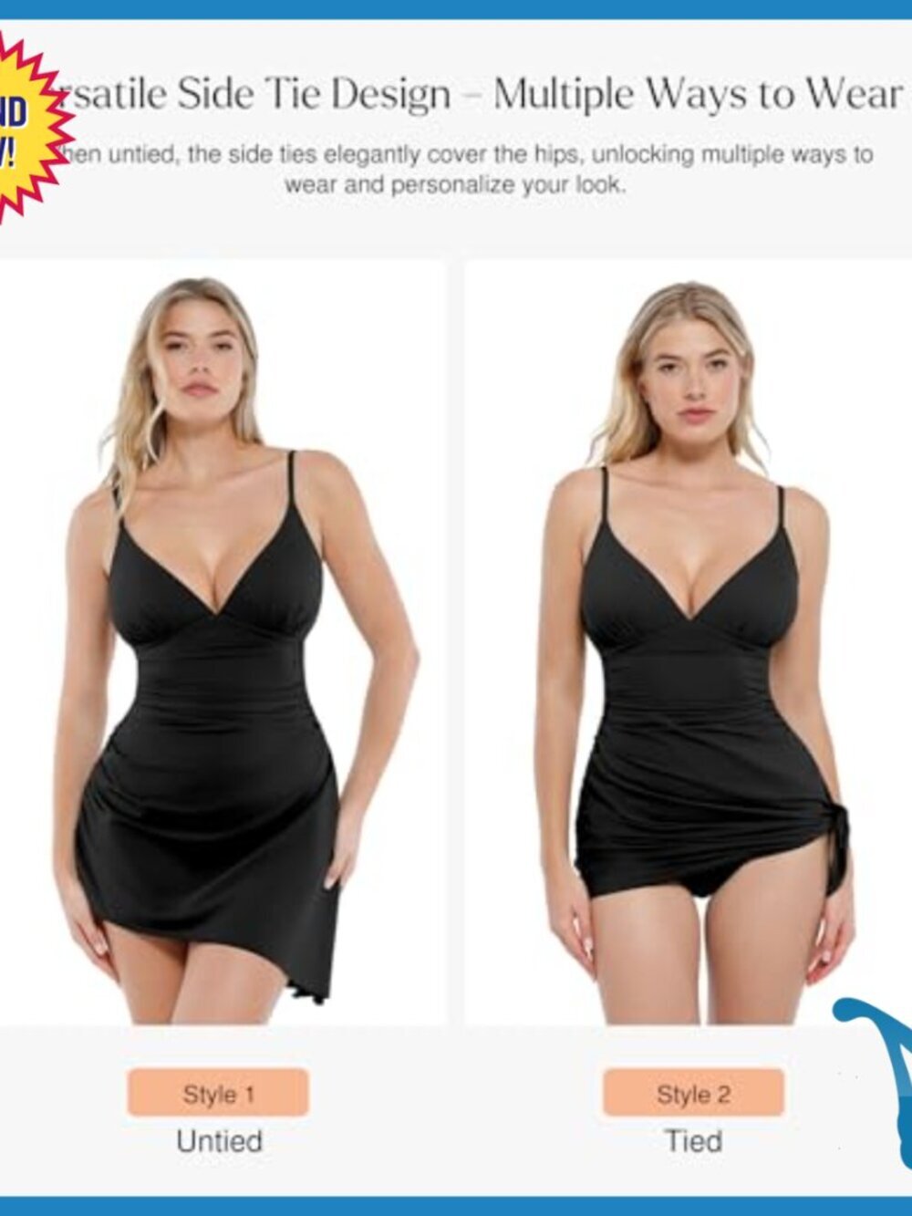 Tummy Control One Piece Swim Dress Ruched Shapewear Bathing Suit - Picture 2 of 7